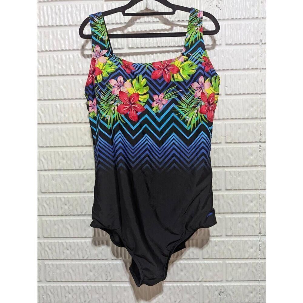 Aquabelle Women's Multi-Color One Piece Floral Top Solid Bottom Swim Suit Size 2